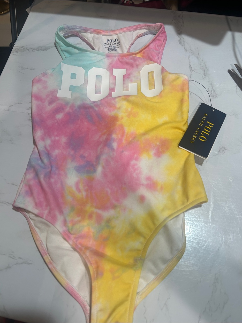 Polo by Ralph Lauren Girls Tie-Dye One-Piece Swimsuit - Pink, Yellow, Blue